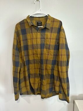 Oakley Mustard, Navy and Purple Plaid Flannel Shirt